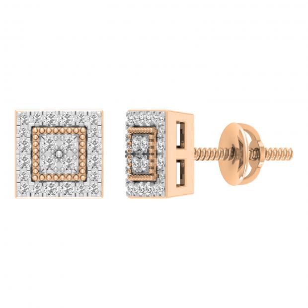 Lab Grown White Diamond Beaded Square Framed Screwback Stud Earrings (0.23 Ctw Color H-I Clarity SI2) for Women in 10K Rose Gold