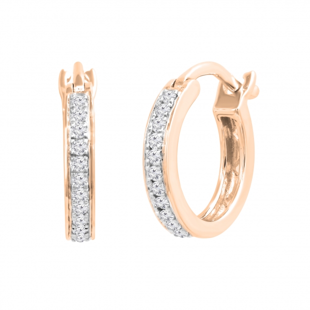 Round Lab Grown White Diamond Dainty Hoop Earrings for Women (0.15 ctw, Color H-I, Clarity SI2) in 10K Rose Gold