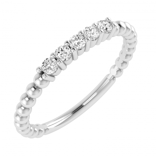 5 Stone Round Lab Grown White Diamond Beaded Style Classical Sleek Stackable Wedding Band Ring for Her (0.17 ctw, Color H-I, Clarity SI2) in 925 Sterling Silver