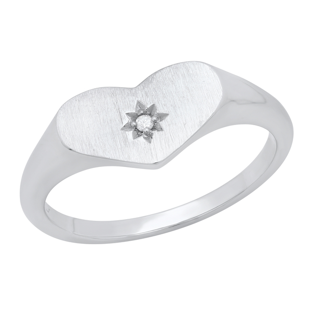 Round Accent Lab Grown White Diamond Solitaire Heart Youth Promise Ring for Women in 925 Sterling Silver