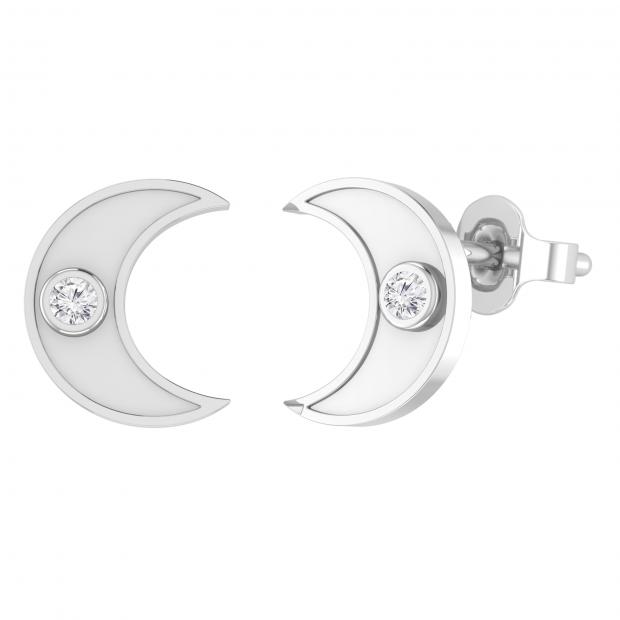 Round Lab Grown White Diamond Bezel Set Crescent Moon Stud Earrings for Women (0.13 ctw Color H-I Clarity SI2) in 10K White Gold in Push Back