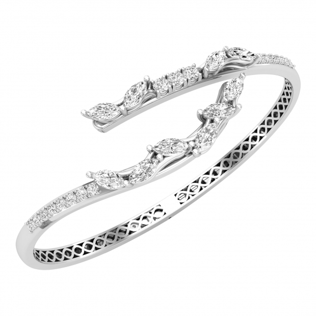 1.72 Cttw Marquise & Round Lab Grown White Diamond Bangle Bracelet for Women in 925 Sterling Silver