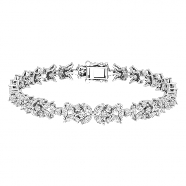 3.35 Cttw Marquise & Round Lab Grown White Diamond Radiant Petals Link Bracelet for Women in 925 Sterling Silver