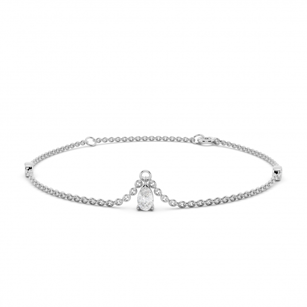 0.28 Cttw Pear and Round Lab Grown White Diamond Dew Drop Link Chain Bracelet for Women in 925 Sterling Silver