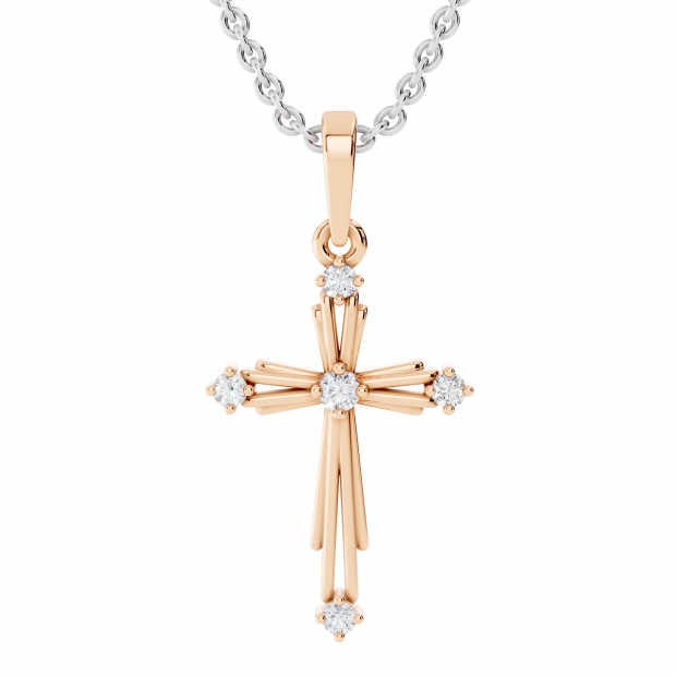 5 Stone Round Lab Grown White Diamond Cross Pendant for Women (0.10 ctw, Color H-I, Clarity SI2) in 10K Rose Gold