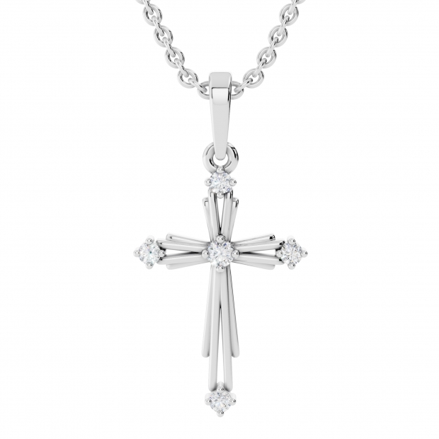 5 Stone Round Lab Grown White Diamond Cross Pendant for Women (0.10 ctw, Color H-I, Clarity SI2) in 10K White Gold