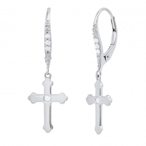 Round Lab Grown White Diamond Cross Drop Lever Back Men