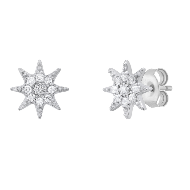 Round Lab grown White Diamond Starburst Cluster Pushback Stud Earrings for Women (0.10 ct Color H-I Clarity SI2) in 10K White Gold