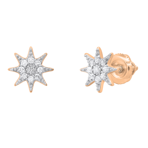 Round Lab grown White Diamond Starburst Cluster Screwback Stud Earrings for Women in (0.10 ct Color H-I Clarity SI2) 14K Rose Gold