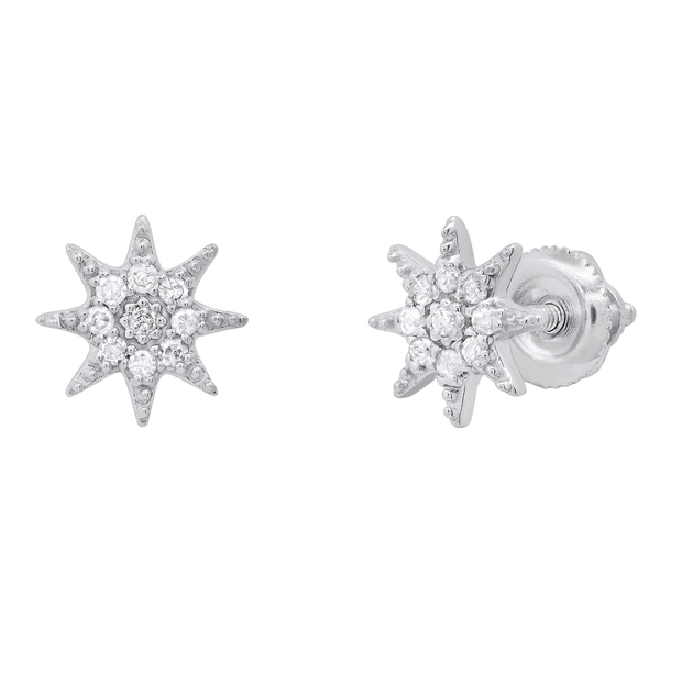 Round Lab grown White Diamond Starburst Cluster Screwback Stud Earrings for Women (0.10 ct Color H-I Clarity SI2) in 925 Sterling Silver