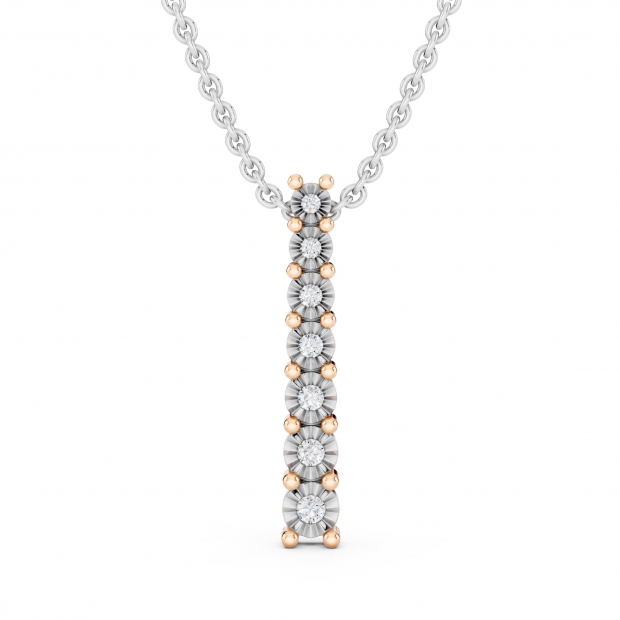 0.10 Carat (ctw) Round Lab Grown White Diamond 7 Stone Illusion Set Life Journey Pendant with 18 inch Silver Chain for Women in 10K Rose Gold
