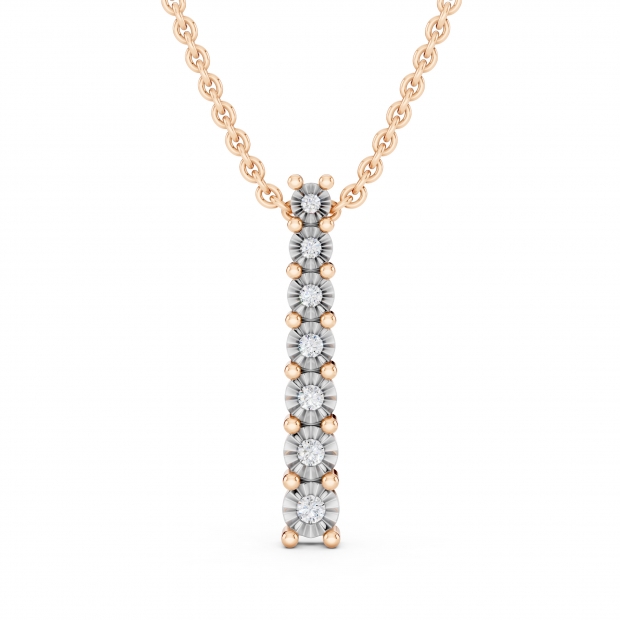 0.10 Carat (ctw) Round Lab Grown White Diamond 7 Stone Illusion Set Life Journey Pendant with 18 inch Gold Chain for Women in 10K Rose Gold