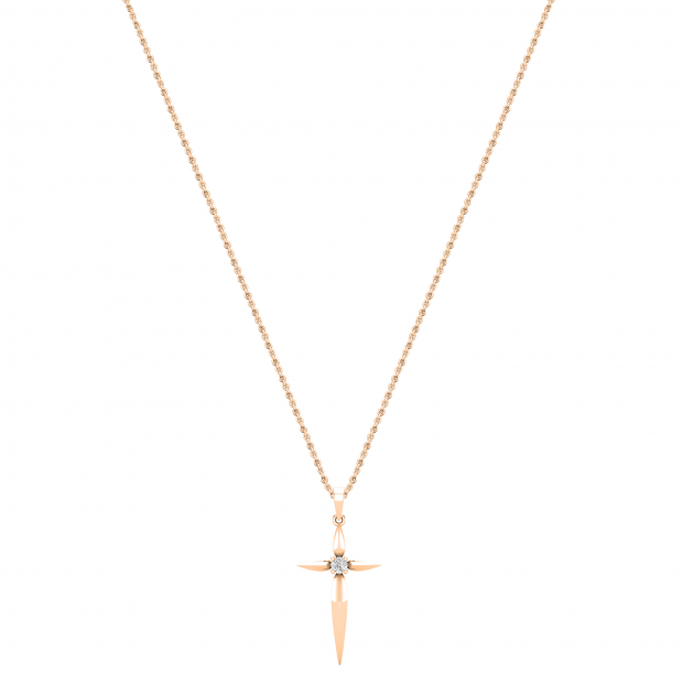 Round Lab Grown White Diamond Solitaire Accent Cross Pendant with 18 inch Gold Chain for Women (0.11 ctw, Color H-I, Clarity SI2) in 10K Rose Gold