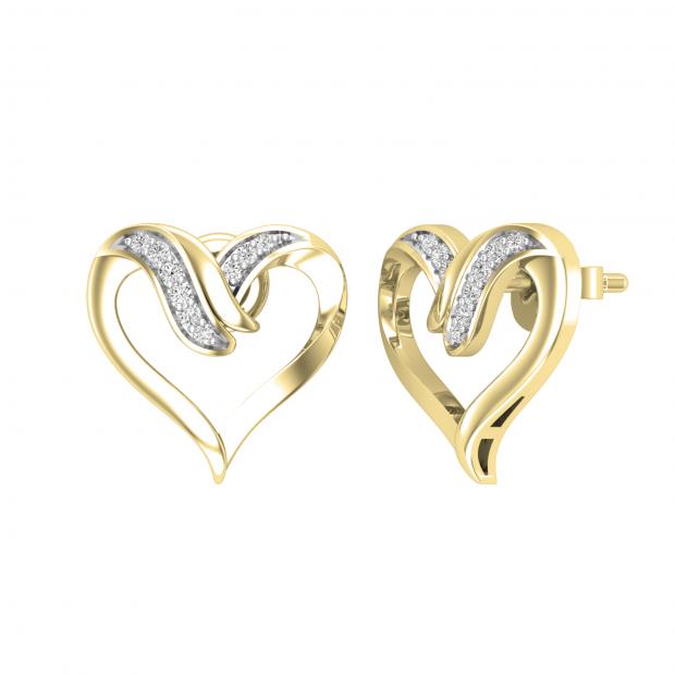 Round Lab Grown White Diamond Heart Shape Pushback Stud Earrings for Women (0.08 ctw Color H-I Clarity SI2) in 10K Yellow Gold