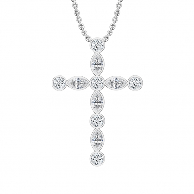4.60 Cttw Marquise & Round Lab Grown White Diamond Forked Cross Pendant Necklace for Women with 18 inch Gold Chain in 10K White Gold