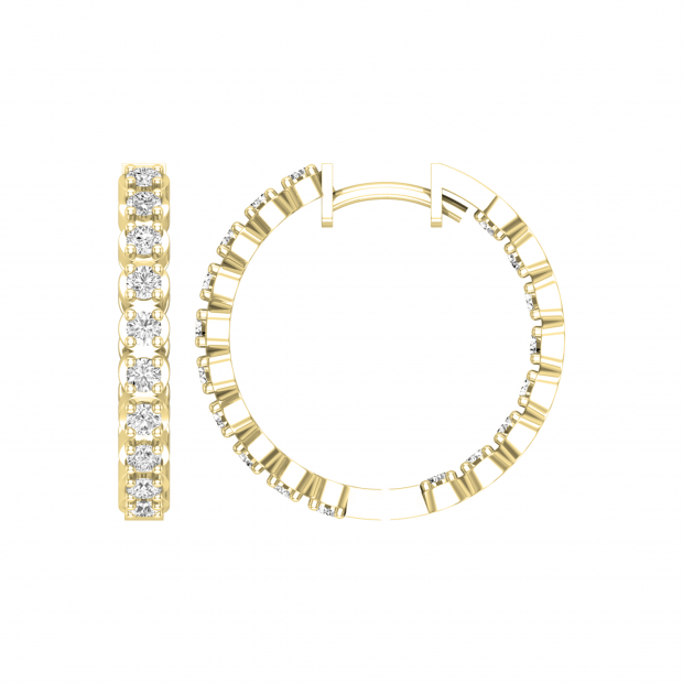 Round Lab Grown White Diamond Curved Edge Inside-out Hinged Post Hoop Earrings for Her (1.08 ctw, Color H-I, Clarity SI2) in 10K Yellow Gold