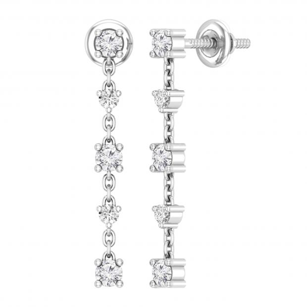 Round Lab Grown White Diamond Drop Earrings for Her (0.51 ctw, Color H-I, Clarity SI2 ) in 18K White Gold in Screw Back