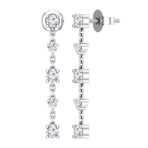 Round Lab Grown White Diamond Drop Earrings for Her (0.51 ctw, Color H-I, Clarity SI2 ) in 925 Sterling Silver in Push Back