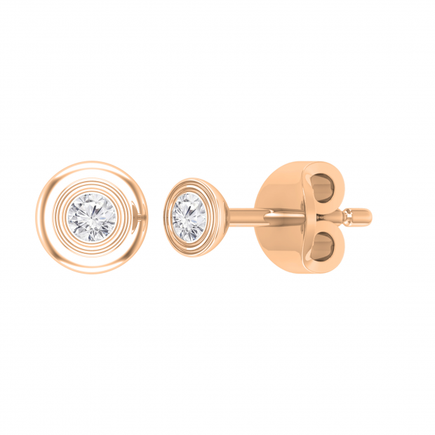Round Lab Grown White Diamond Bezel Set Solitaire (Unisex) Post Stud Earrings (0.07 ctw, Color H-I, Clarity SI2) in 10K Rose Gold in Push Back