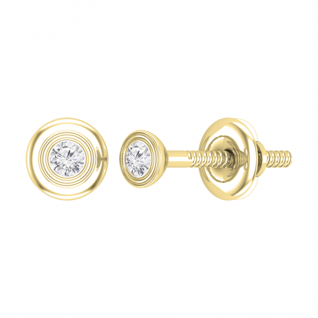 Round Lab Grown White Diamond Bezel Set Solitaire (Unisex) Post Stud Earrings (0.07 ctw, Color H-I, Clarity SI2) in 10K Yellow Gold in Screw Back