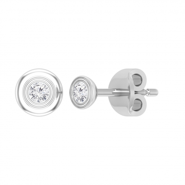 Round Lab Grown White Diamond Bezel Set Solitaire (Unisex) Post Stud Earrings (0.07 ctw, Color H-I, Clarity SI2) in 925 Sterling Silver in Push Back