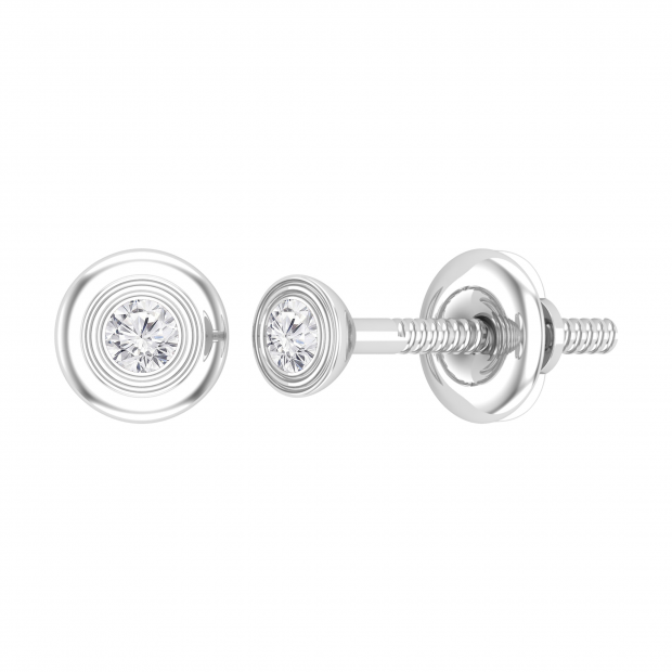 Round Lab Grown White Diamond Bezel Set Solitaire (Unisex) Post Stud Earrings (0.07 ctw, Color H-I, Clarity SI2) in 925 Sterling Silver in Screw Back