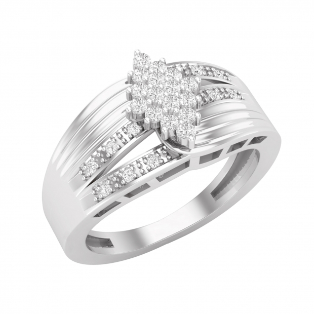 Round Lab Grown White Diamond Slipt Shank Marquise Shape Two Tone Wedding Engagement Ring for Her (0.26 ctw, Color H-I, Clarity SI2) in 14K White Gold