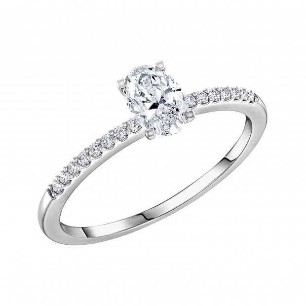 0.60 Carat (ctw) Oval & Round Lab Grown White Diamond Solitaire Style Engagement Ring for Her in 925 Sterling Silver 