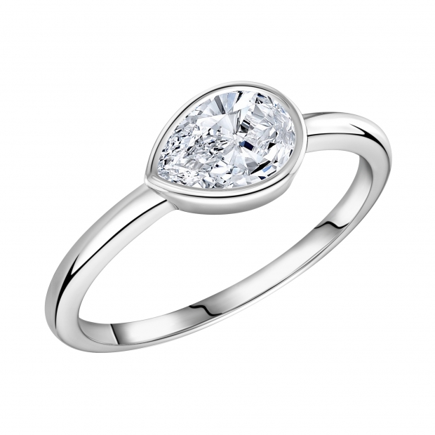 0.50 Cttw Pear Lab Grown Diamond Solitaire Sideways Bezel Set Ring,10K White Gold