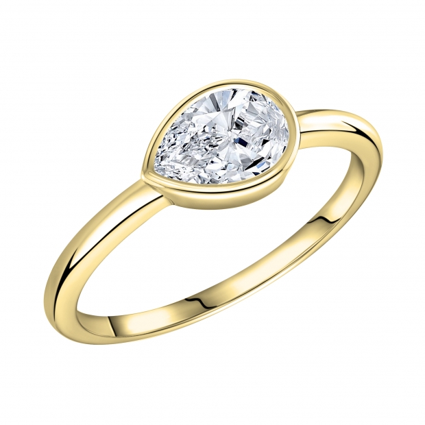 0.50 Cttw Pear Lab Grown Diamond Solitaire Sideways Bezel Set Ring,14K Yellow Gold
