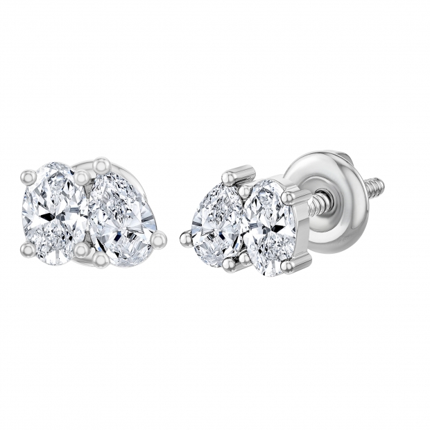0.50 Cttw Oval & Pear Lab Grown Diamond 2 Stone Stud Earrings, 10K White Gold in Screw Back