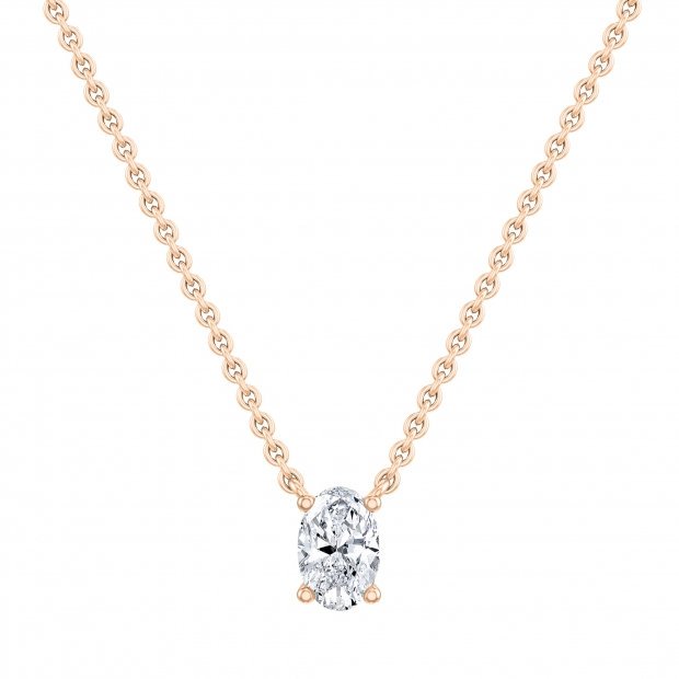 IGI Certified 1.50 Cttw Oval Lab Grown Diamond Solitaire Pendant Necklace with 18 inch Gold Chain in 18K Rose Gold