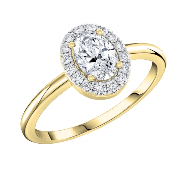 IGI Certified 1.00 Cttw Oval & Round Lab Grown Diamond Halo Engagement Ring,10K Yellow Gold