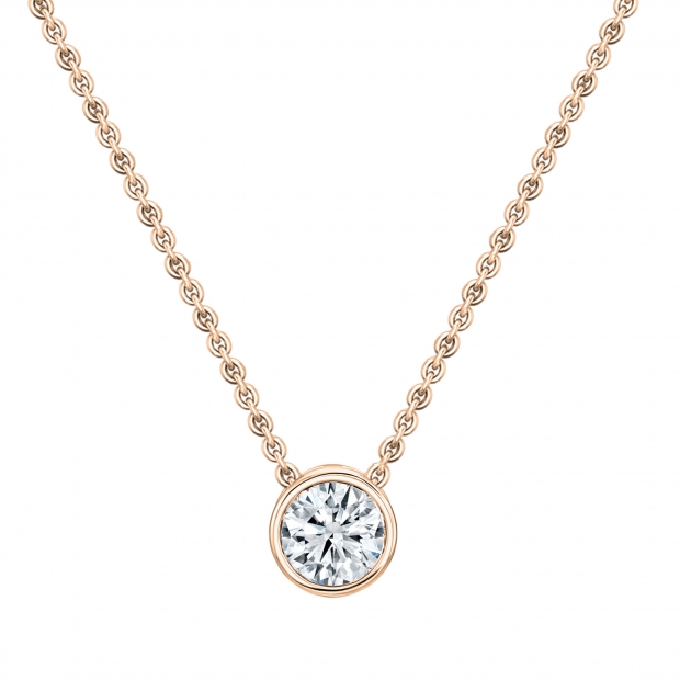 IGI Certified 1.50 Cttw Round Lab Grown Diamond Solitaire Bezel Set Pendant with 18 inch Gold Chain,18K Rose Gold
