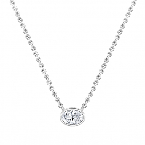 IGI Certified 0.75 Cttw Oval Lab Grown Diamond Solitaire Bezel Set Pendant Necklace with 18 inch Silver Chain in 10K White Gold