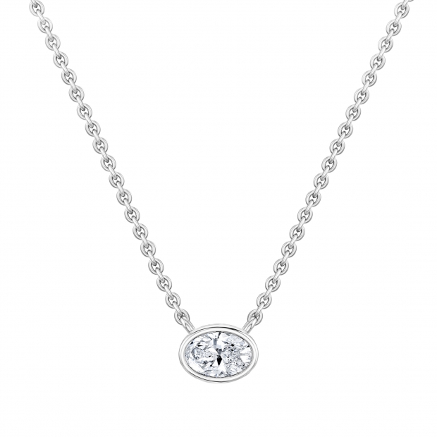 IGI Certified 1.00 Cttw Oval Lab Grown Diamond Solitaire Bezel Set Pendant Necklace with 18 inch Silver Chain in 10K White Gold