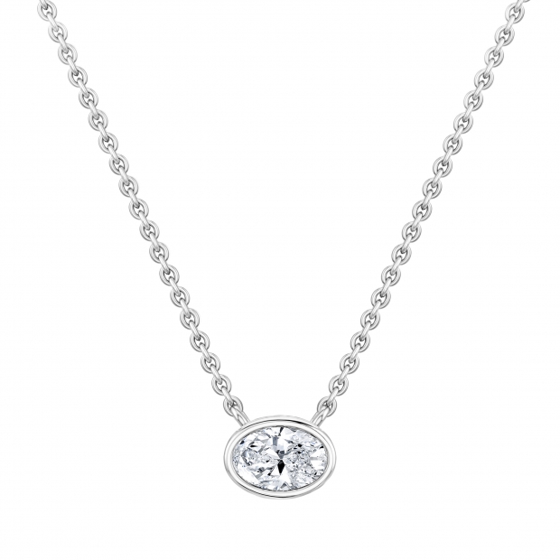 IGI Certified 2.50 Cttw Oval Lab Grown Diamond Solitaire Bezel Set Pendant Necklace with 18 inch Silver Chain in 10K White Gold