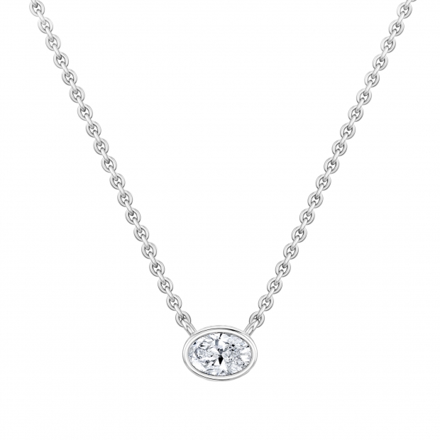 0.50 Cttw Oval Lab Grown Diamond Solitaire Bezel Set Pendant Necklace with 18 inch Silver Chain in 10K White Gold