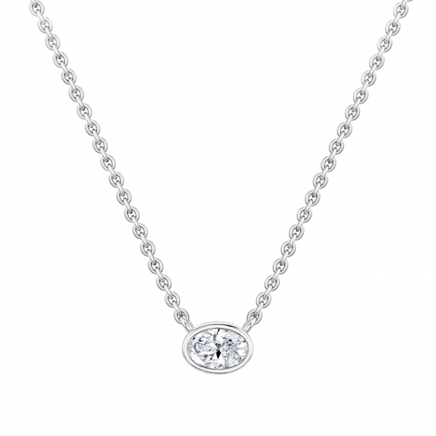 0.25 Cttw Oval Lab Grown Diamond Solitaire Bezel Set Pendant Necklace with 18 inch Silver Chain in 925 Sterling Silver