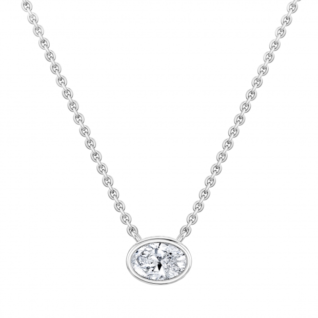 IGI Certified 3.00 Cttw Oval Lab Grown Diamond Solitaire Bezel Set Pendant Necklace with 18 inch Silver Chain in 925 Sterling Silver