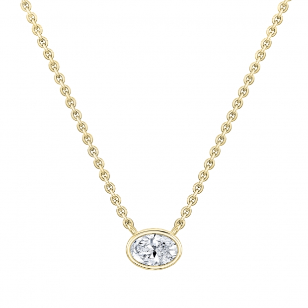 IGI Certified 1.00 Cttw Oval Lab Grown Diamond Solitaire Bezel Set Pendant Necklace with 18 inch Gold Chain in 14K Yellow Gold