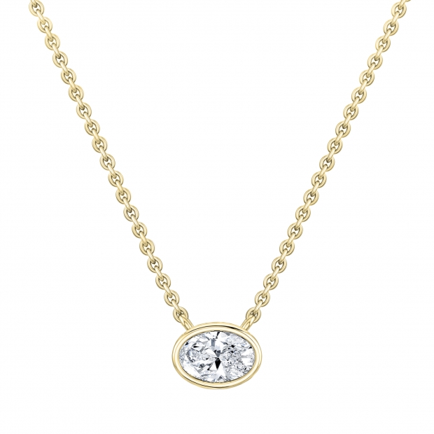 IGI Certified 3.00 Cttw Oval Lab Grown Diamond Solitaire Bezel Set Pendant Necklace with 18 inch Gold Chain in 14K Yellow Gold