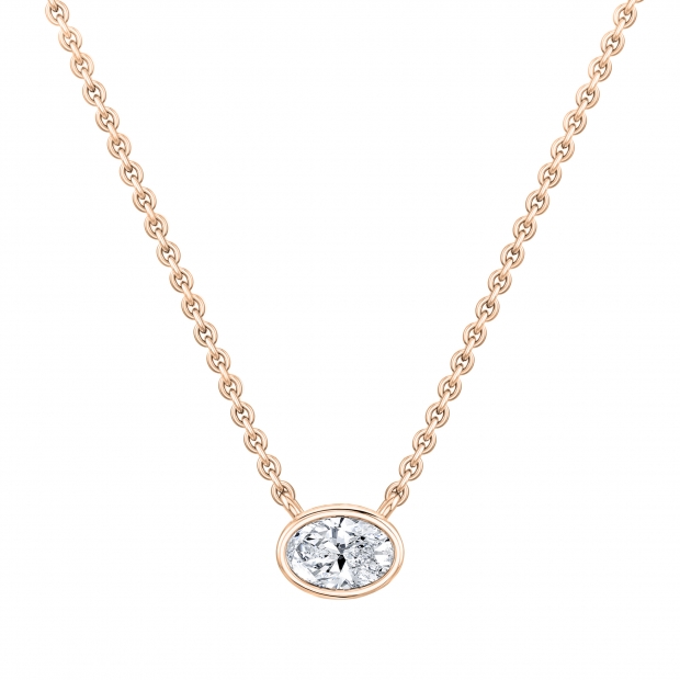 IGI Certified 1.50 Cttw Oval Lab Grown Diamond Solitaire Bezel Set Pendant Necklace with 18 inch Gold Chain in 18K Rose Gold
