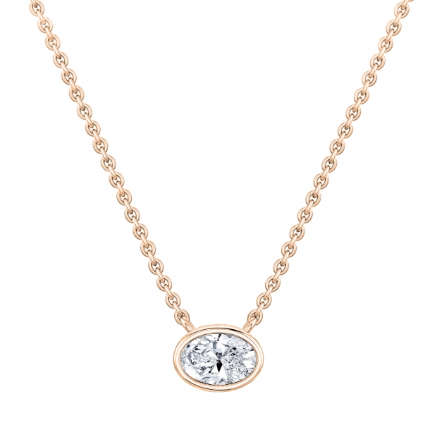 IGI Certified 3.00 Cttw Oval Lab Grown Diamond Solitaire Bezel Set Pendant Necklace with 18 inch Gold Chain in 18K Rose Gold