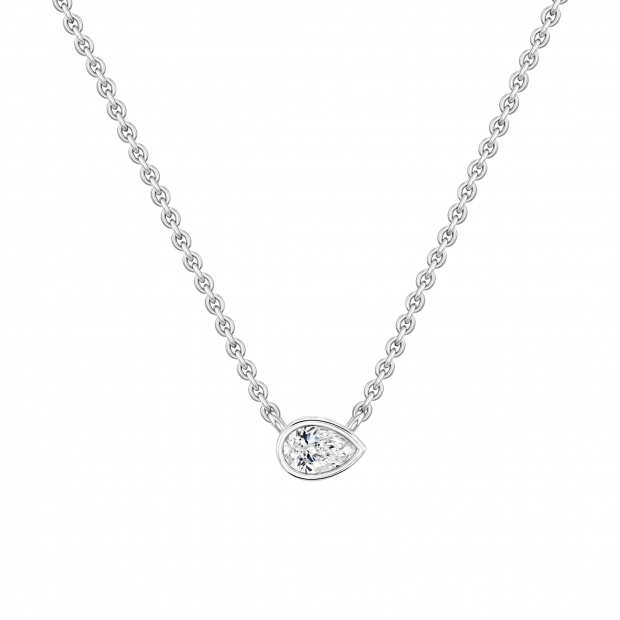 	 0.25 Ctw Pear Lab Grown Diamond Classic Solitaire Sideways Pendant with 18 inch Silver Chain , 10K White Gold