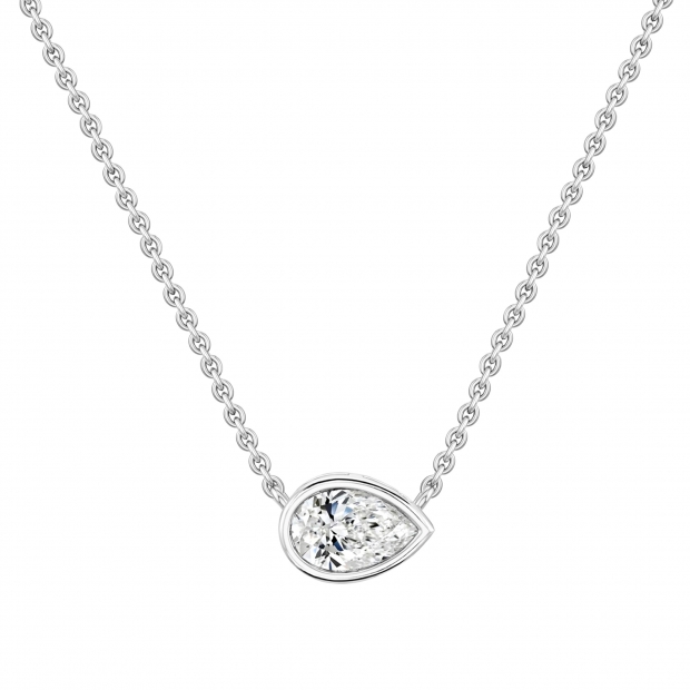 	 IGI Certified 1.50 Ctw Pear Lab Grown Diamond Classic Solitaire Sideways Pendant with 18 inch Silver Chain , 10K White Gold