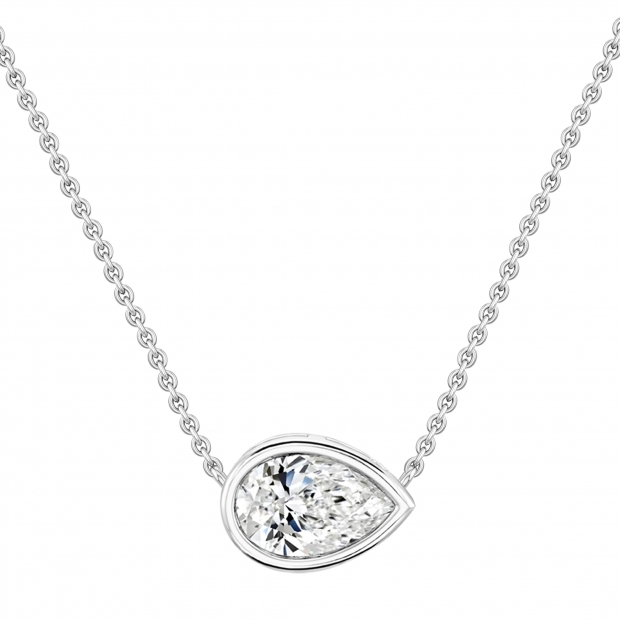 	 IGI Certified 3.00 Ctw Pear Lab Grown Diamond Classic Solitaire Sideways Pendant with 18 inch Silver Chain , 10K White Gold