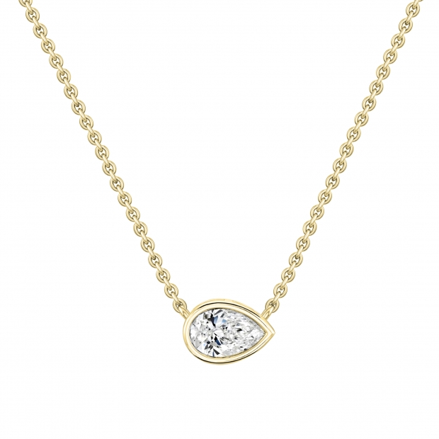 	 IGI Certified 1.00 Ctw Pear Lab Grown Diamond Classic Solitaire Sideways Pendant with 18 inch Gold Chain , 14K Yellow Gold