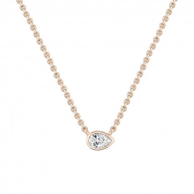 0.25 Ctw Pear Lab Grown Diamond Classic Solitaire Sideways Pendant with 18 inch Gold Chain , 18K Rose Gold