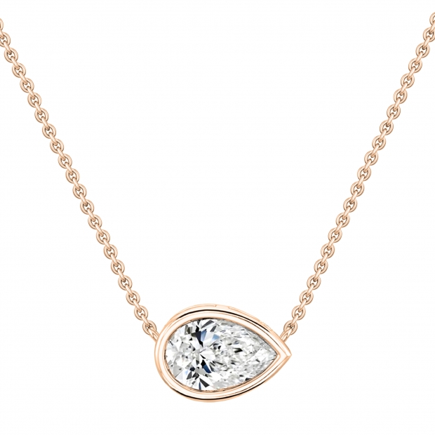 	 IGI Certified 3.00 Ctw Pear Lab Grown Diamond Classic Solitaire Sideways Pendant with 18 inch Gold Chain , 18K Rose Gold